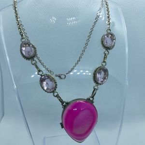 Genuine Silver Fuchia Durzy & Amethyst Necklace
